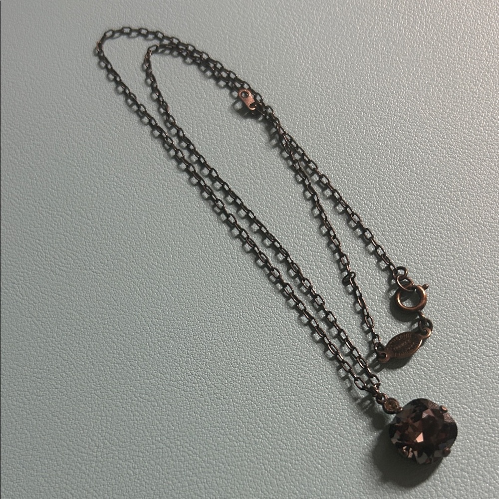 Catherine Popesco Black Chain Smokey Grey Gemstone‎  Pendant Necklace